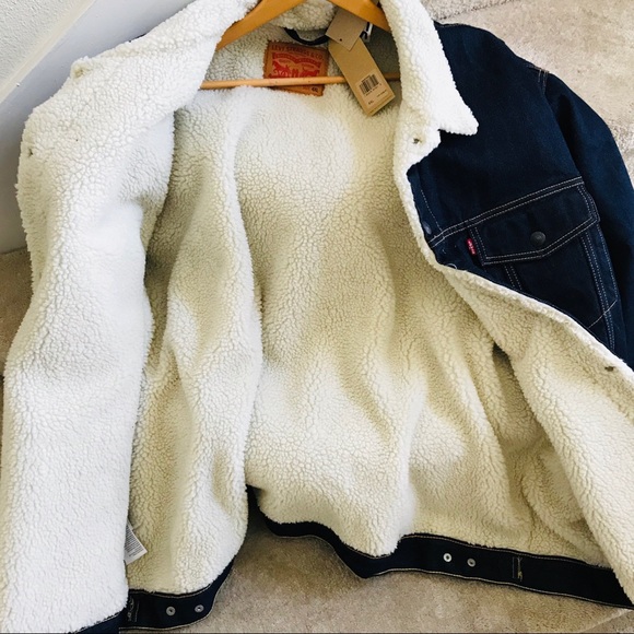 LEVI’s dark wash denim Sherpa trucker jacket 4x 5x - Picture 5 of 7